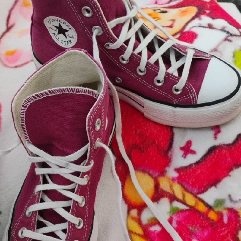 Converse Women's Canvas Sneakers in Magenta and White